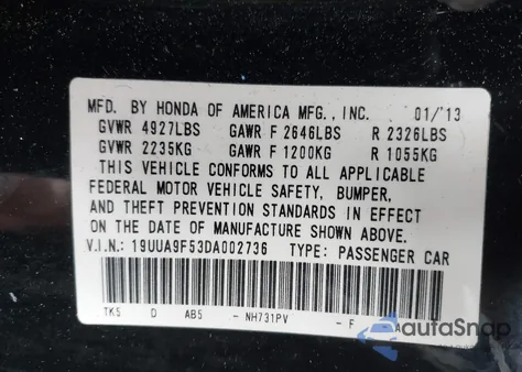 2013 Acura Tl 3.7 from USA, damaged, VIN 19UUA9F53DA002736